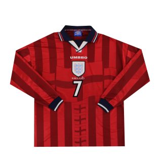 1997-99 England Umbro Away Shirt Beckham #7 L/S XL - England / Excellent / XL