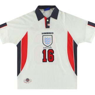 1997-99 England Umbro Home Shirt Scholes #16 L - England / Excellent / Large