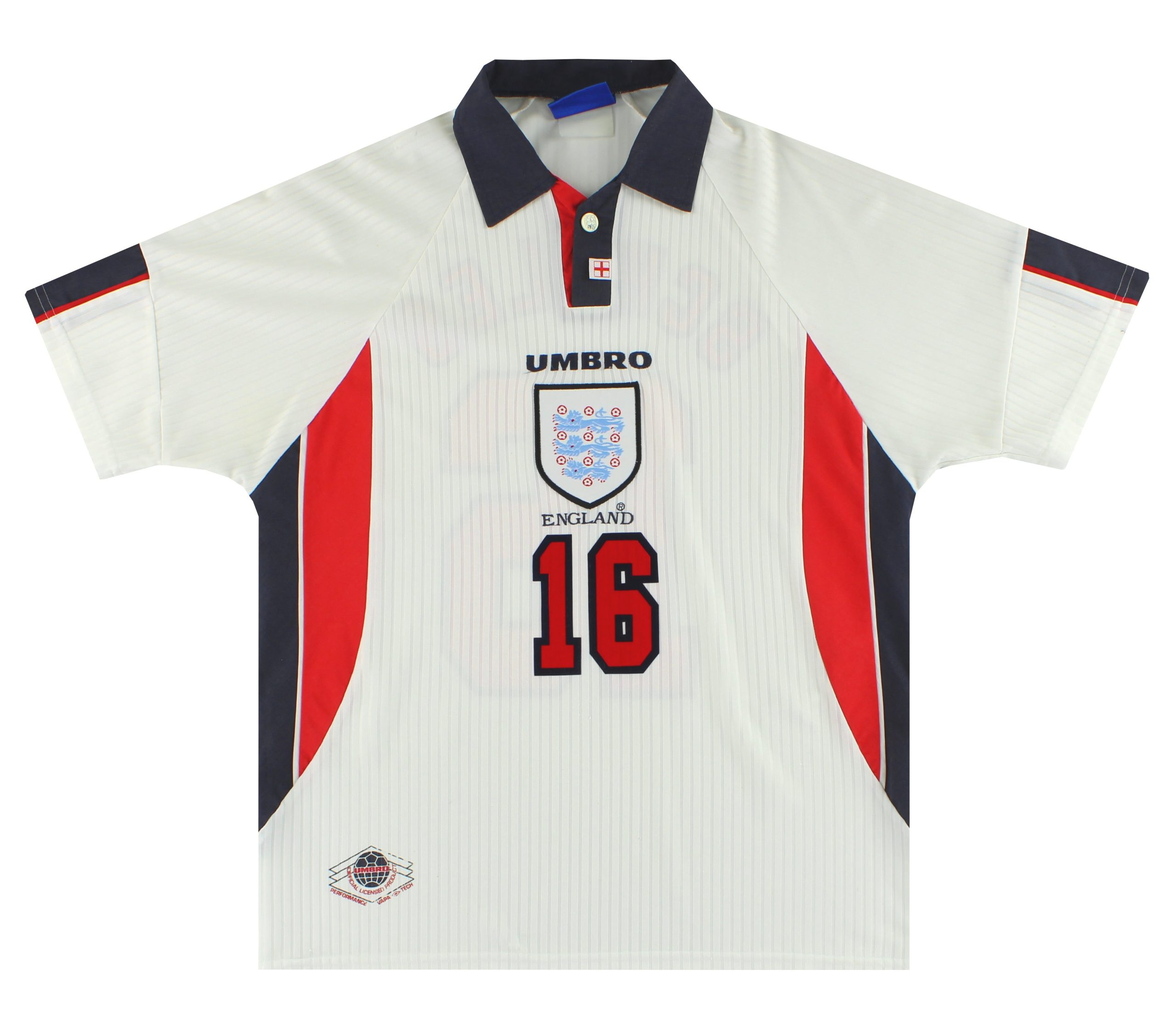 1997-99 England Umbro Home Shirt Scholes #16 L - England / Excellent / Large